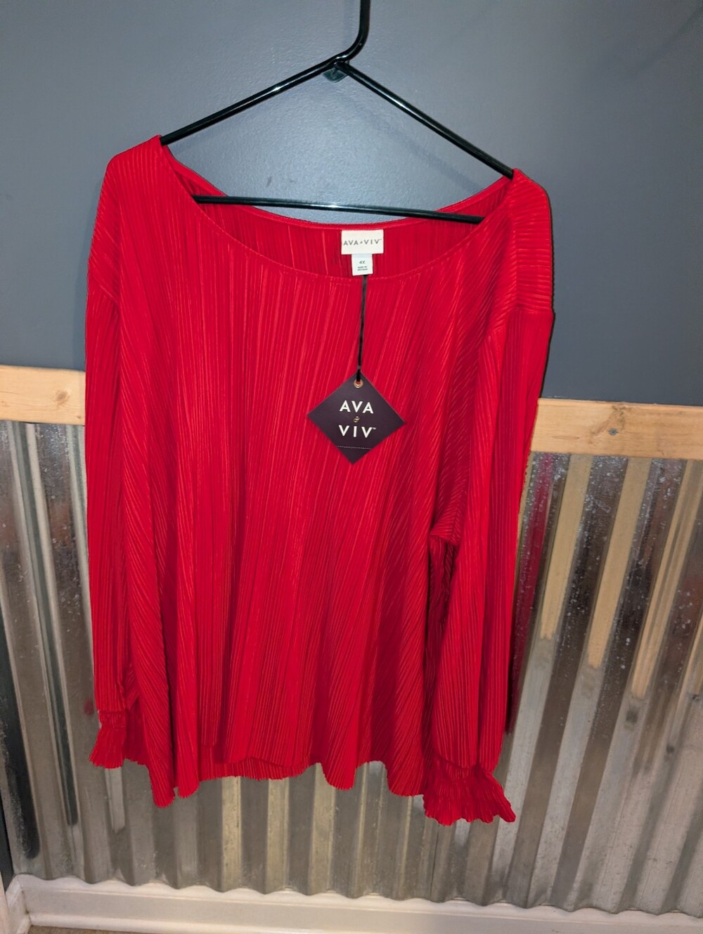 Ava & Viv Bright Red Pleated Long Sleeve Top